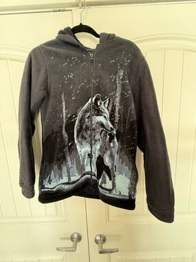 Gorgeous Gray Wolf Print Fleece Hoodie Jacket